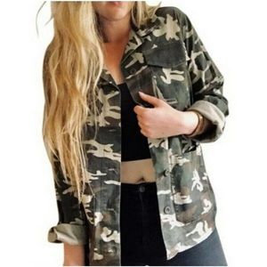 Sanctuary NWOT Rip Stop Jacket Camouflage Size Large Olive Green Camo